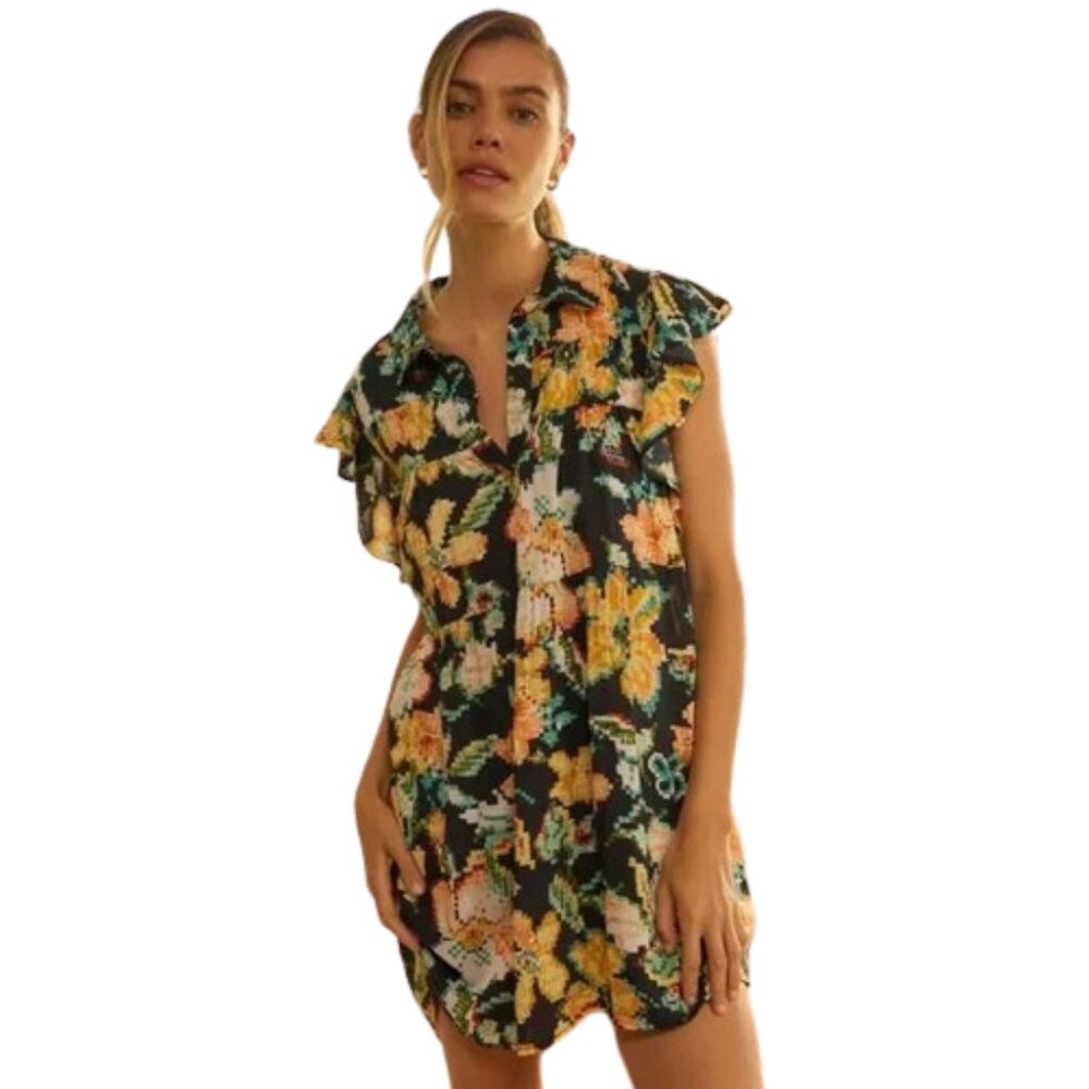 By Anthropologie Flutter-Sleeve Printed Pajama Mini Dress